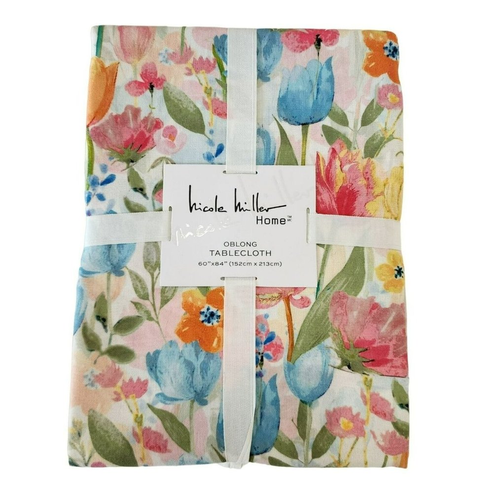 Nicole Miller Floral Tablecloth Shabby‎ Chic Style Pastel Color 60x84in Oblong